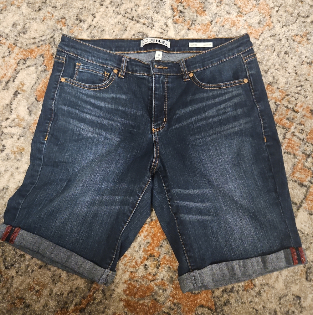 Code Bleu Indigo Rolled Cuff Denim Shorts - Picture 1 of 4